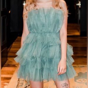 Waldorf Tulle Mini Dress in Sage NEVER WORN